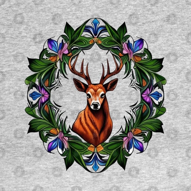 White-tailed Deer With Wildflower Michigan State Tattoo Art by taiche